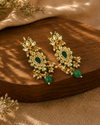 Kundan Earrings with Green Stone and Pearl Detailing