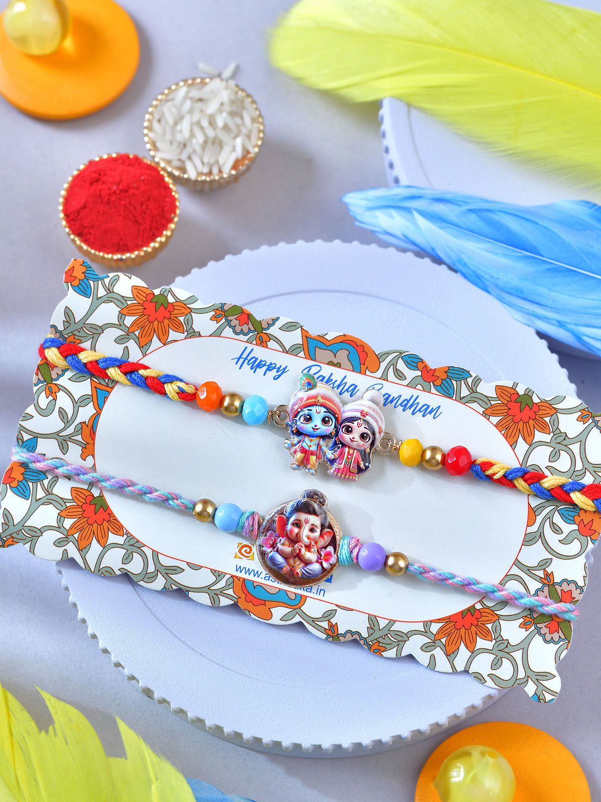 Radha Krishna Ganesha Set of 2 Rakhis
