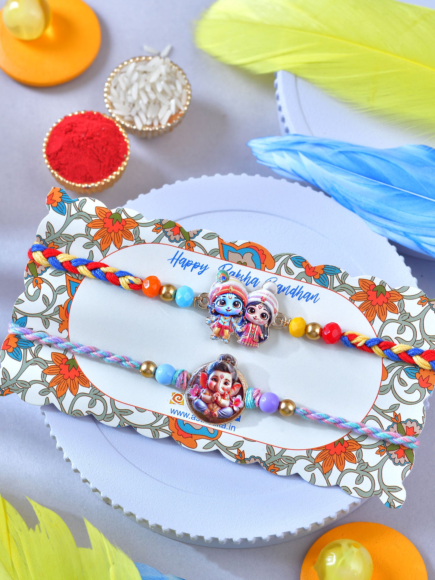 Radha Krishna Ganesha Set of 2 Rakhis