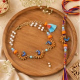 Peacock Tassel Bracelet Rakhi Set for Bhai Bhabhi