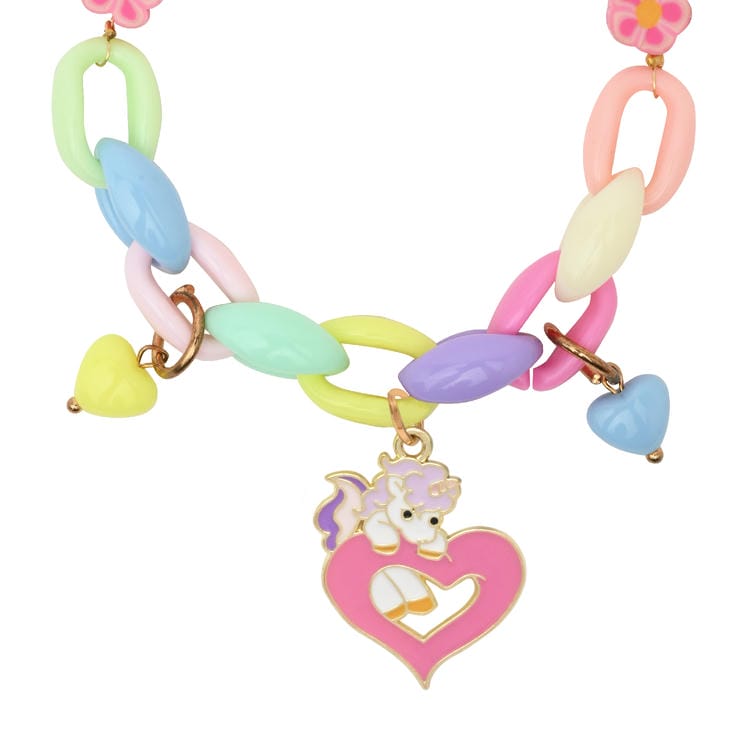 Unicorn Heart Necklace Beaded Bracelet Jewellery Set