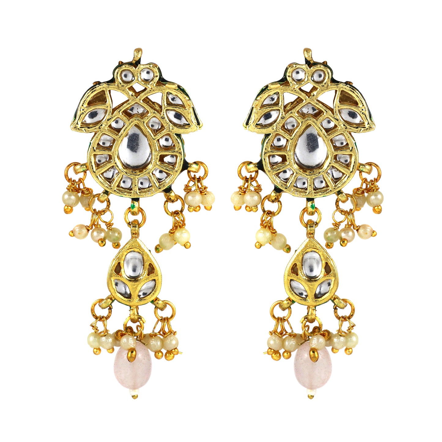 Paisley Kundan Earrings with Soft Pink Stone