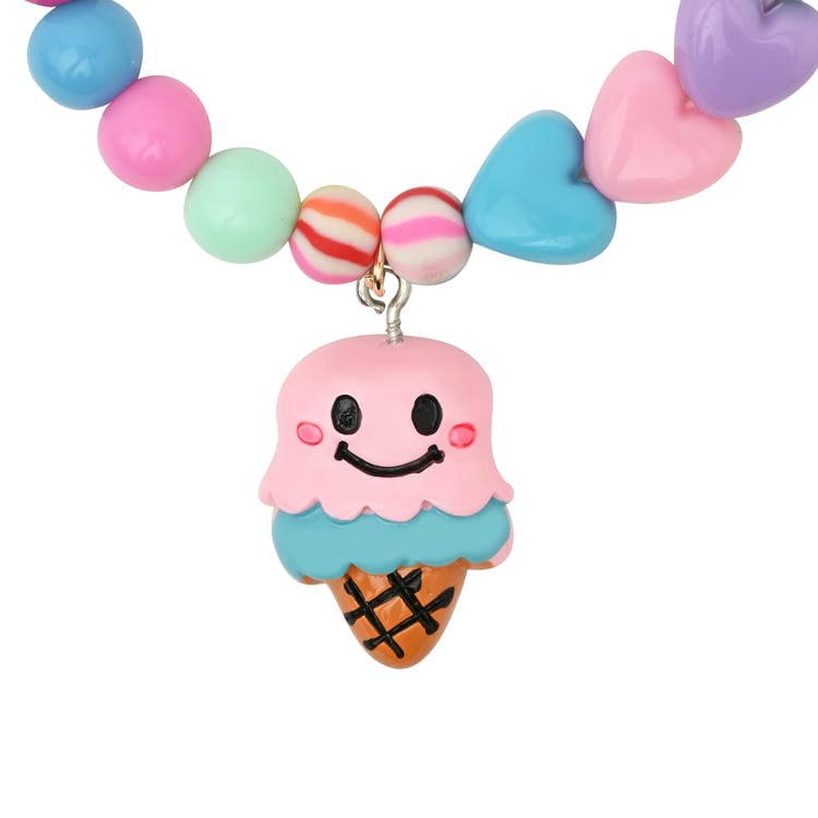 Set of 2 Smiling Ice-Cream Hair Clips with Beaded Bracelet Combo