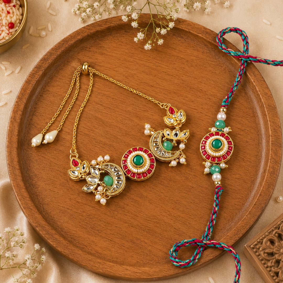 Kundan Bracelet Rakhi Set for Bhai Bhabhi
