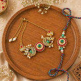 Kundan Bracelet Rakhi Set for Bhai Bhabhi