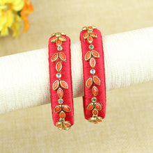 Load image into Gallery viewer, Silk Thread Petal Kundan Stone Bangles - Set of 2
