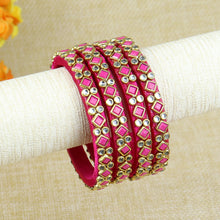 Load image into Gallery viewer, Silk Thread Square Kundan Stone Bangles - Set of 4
