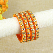 Load image into Gallery viewer, Silk Thread Square Kundan Stone Bangles - Set of 4
