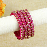 Silk Thread Kundan Stone Bangles - Set of 4