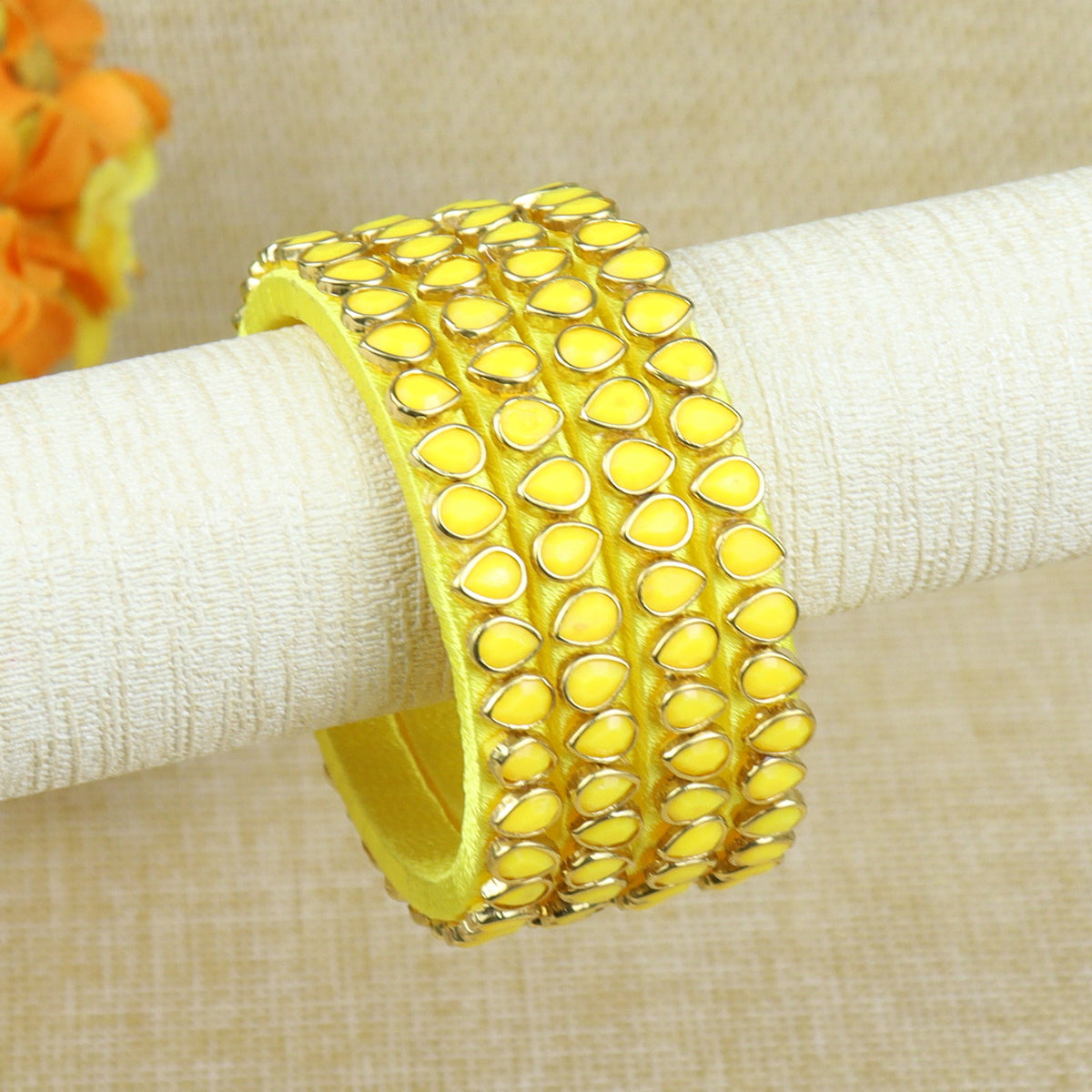 Silk Thread Kundan Stone Bangles - Set of 4