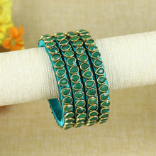 Load image into Gallery viewer, Silk Thread Kundan Stone Bangles - Set of 4
