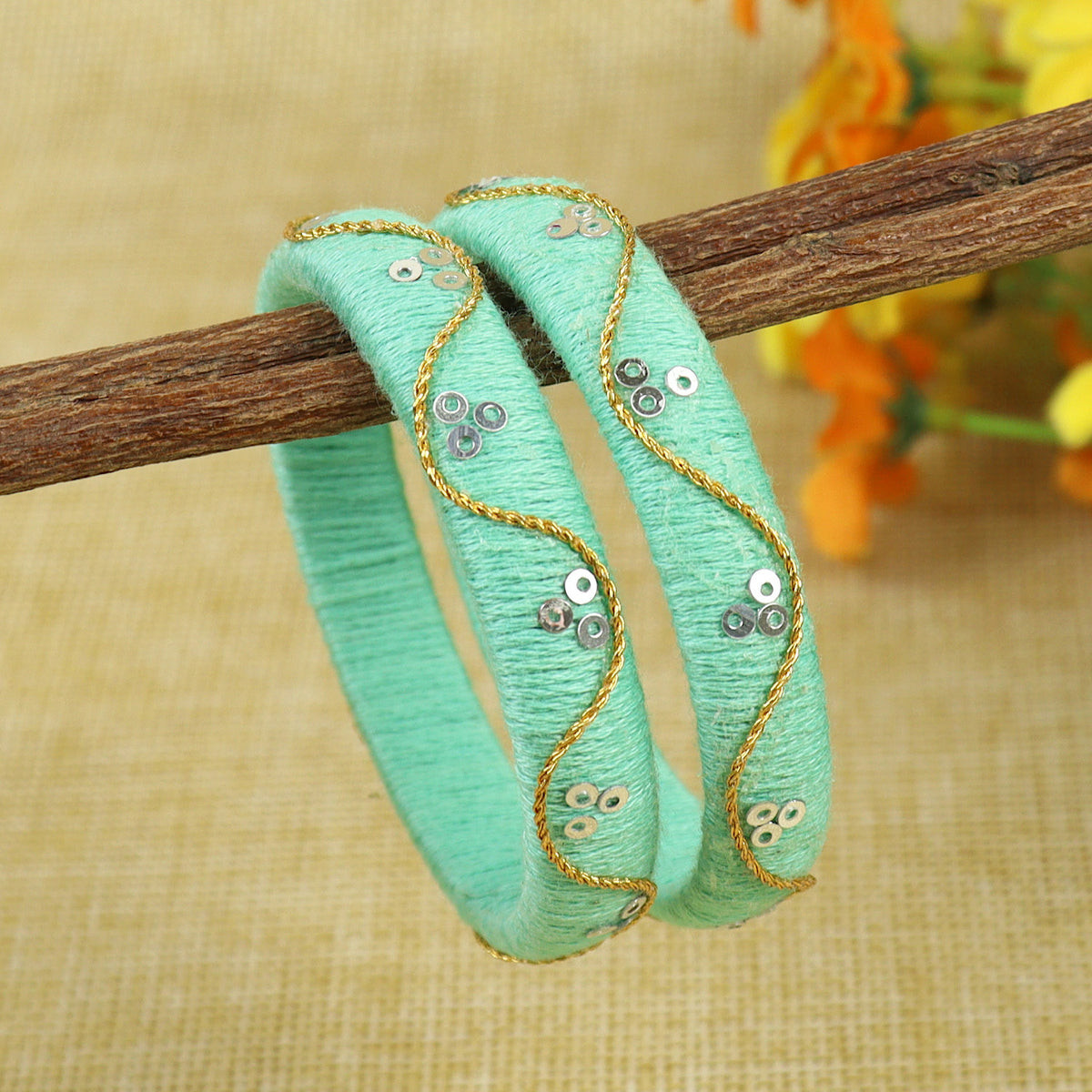 Taara with Golden Thread Bangles [Set of 2]