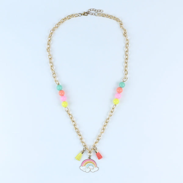 Rainbow Tassel Necklace & Bracelet Set - Pink