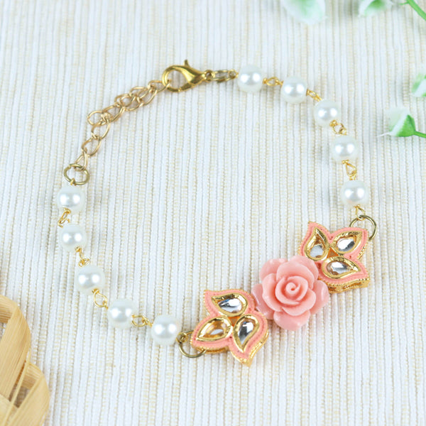 Floral Kundan Stone Bracelet - Pink