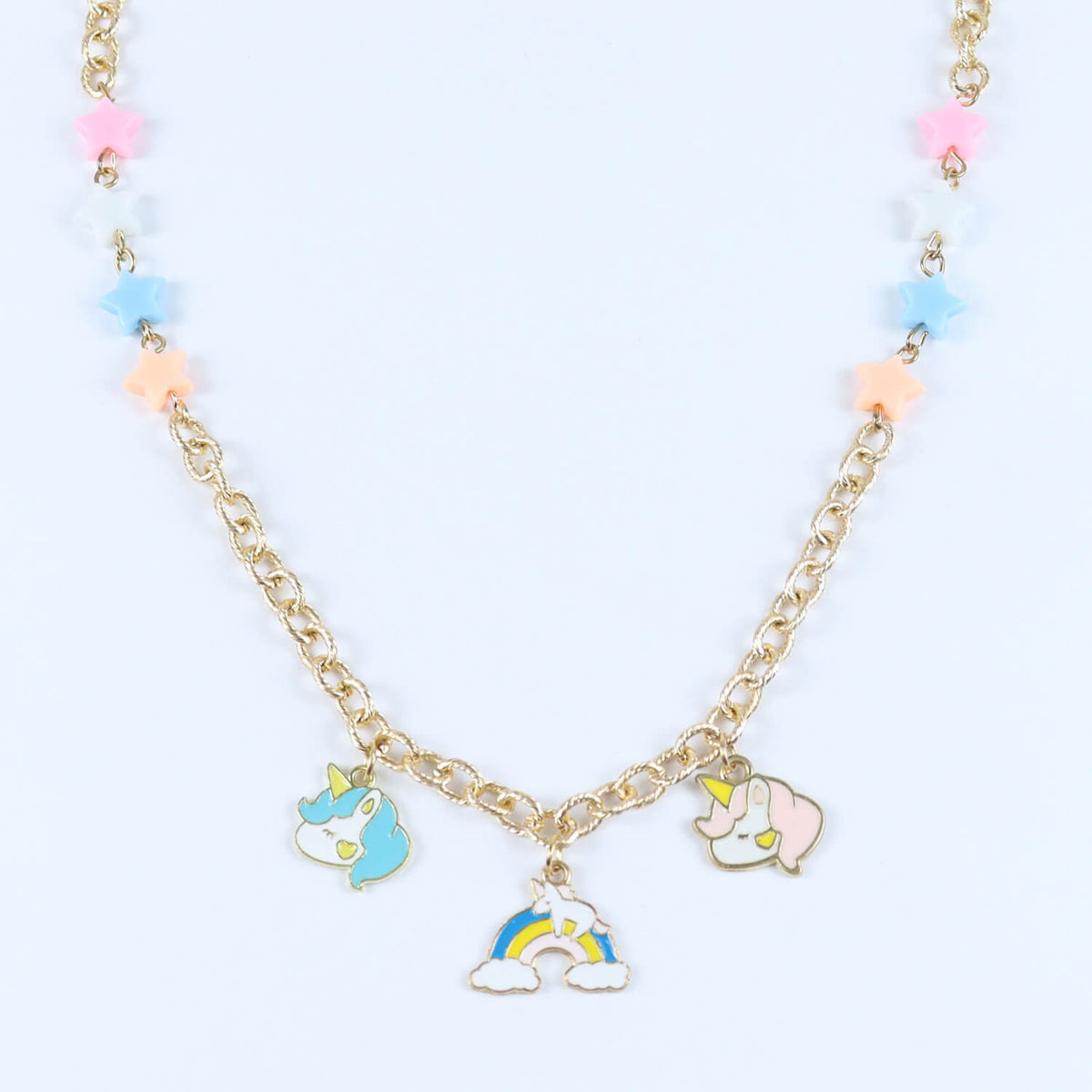 Unicorn Rainbow Charms Necklace & Bracelet Set - Pink Blue