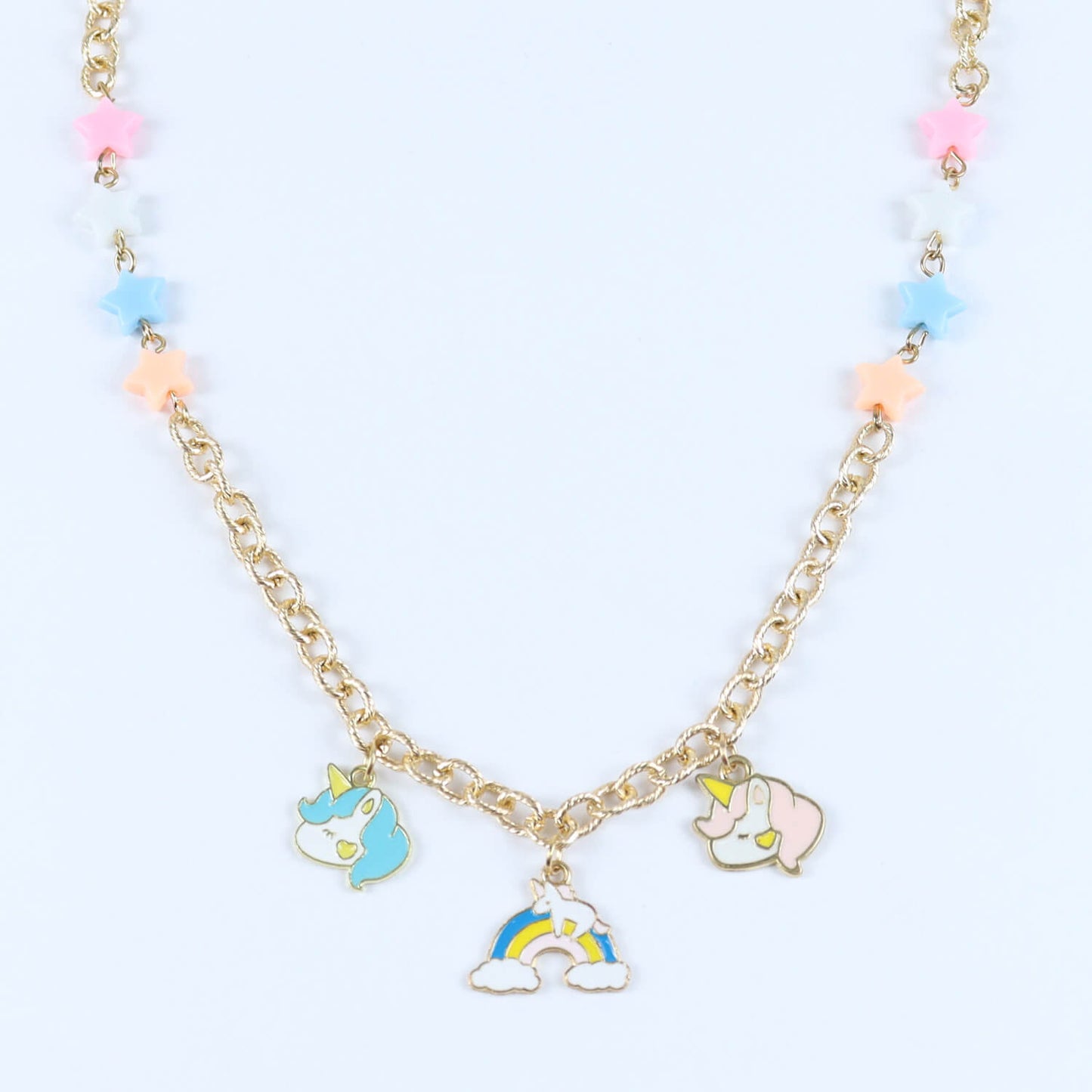 Unicorn Rainbow Charms Necklace & Bracelet Set - Pink Blue