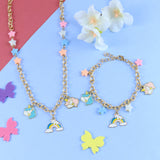 Unicorn Rainbow Charms Necklace & Bracelet Set - Pink Blue