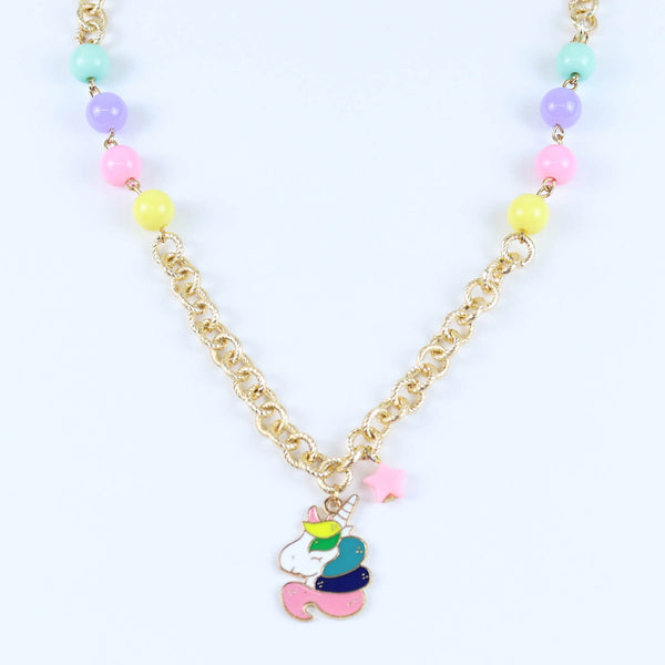 Unicorn Rainbow Charms Necklace & Bracelet Set - Pink Blue