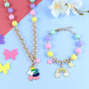 Unicorn Rainbow Charms Necklace & Bracelet Set - Pink Blue