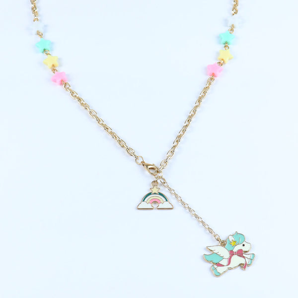Unicorn Rainbow Charms Necklace - Pink