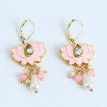 Load image into Gallery viewer, Meenakari Lotus Kundan Stone Earrings
