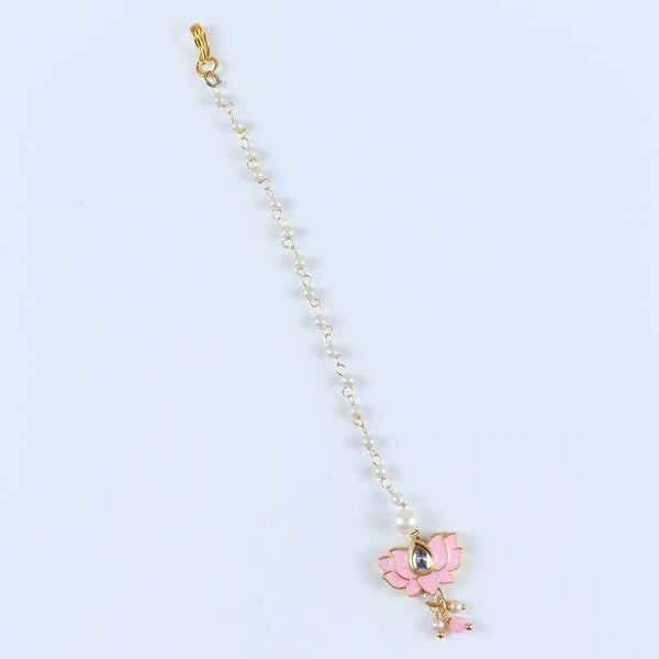 Floral Meenakari Kundan Stone Jewellery Set for Girls Pink