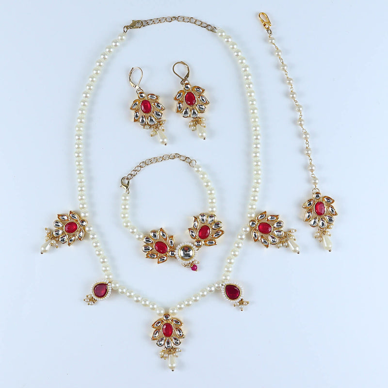Floral Kundan Stone Jewellery Set for Girls Red