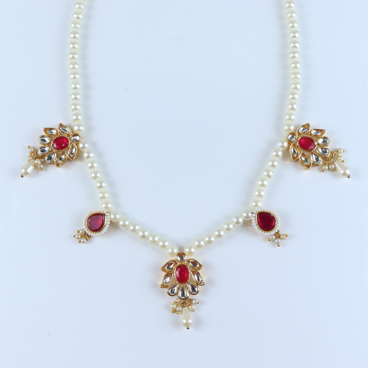 Floral Kundan Stone Jewellery Set for Girls Red