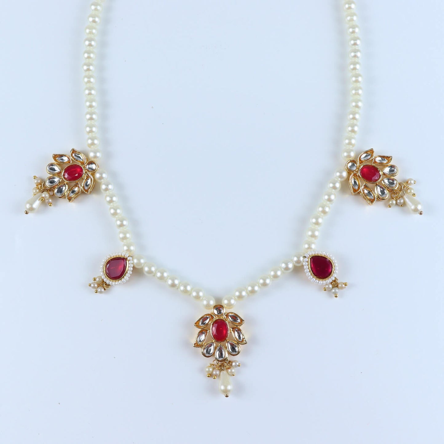 Floral Kundan Stone Jewellery Set for Girls Red
