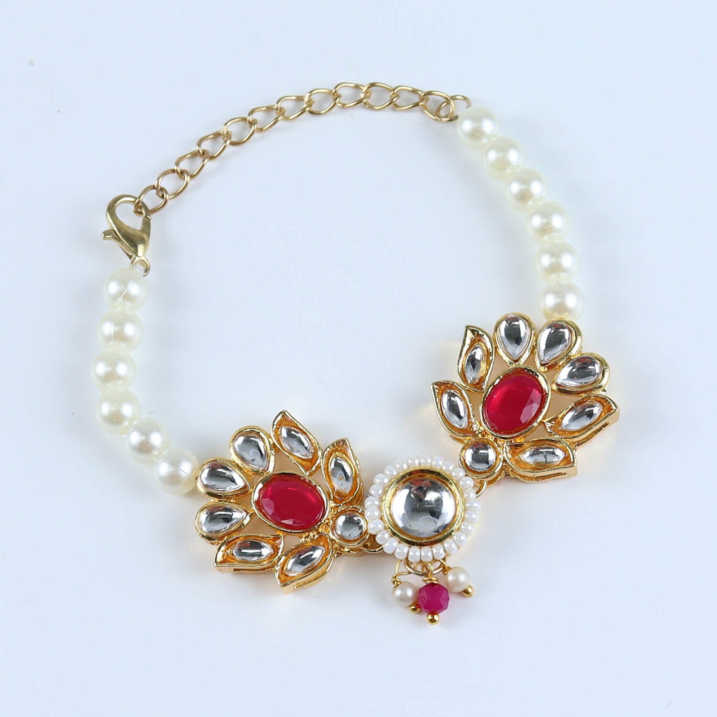 Floral Kundan Stone Jewellery Set for Girls Red