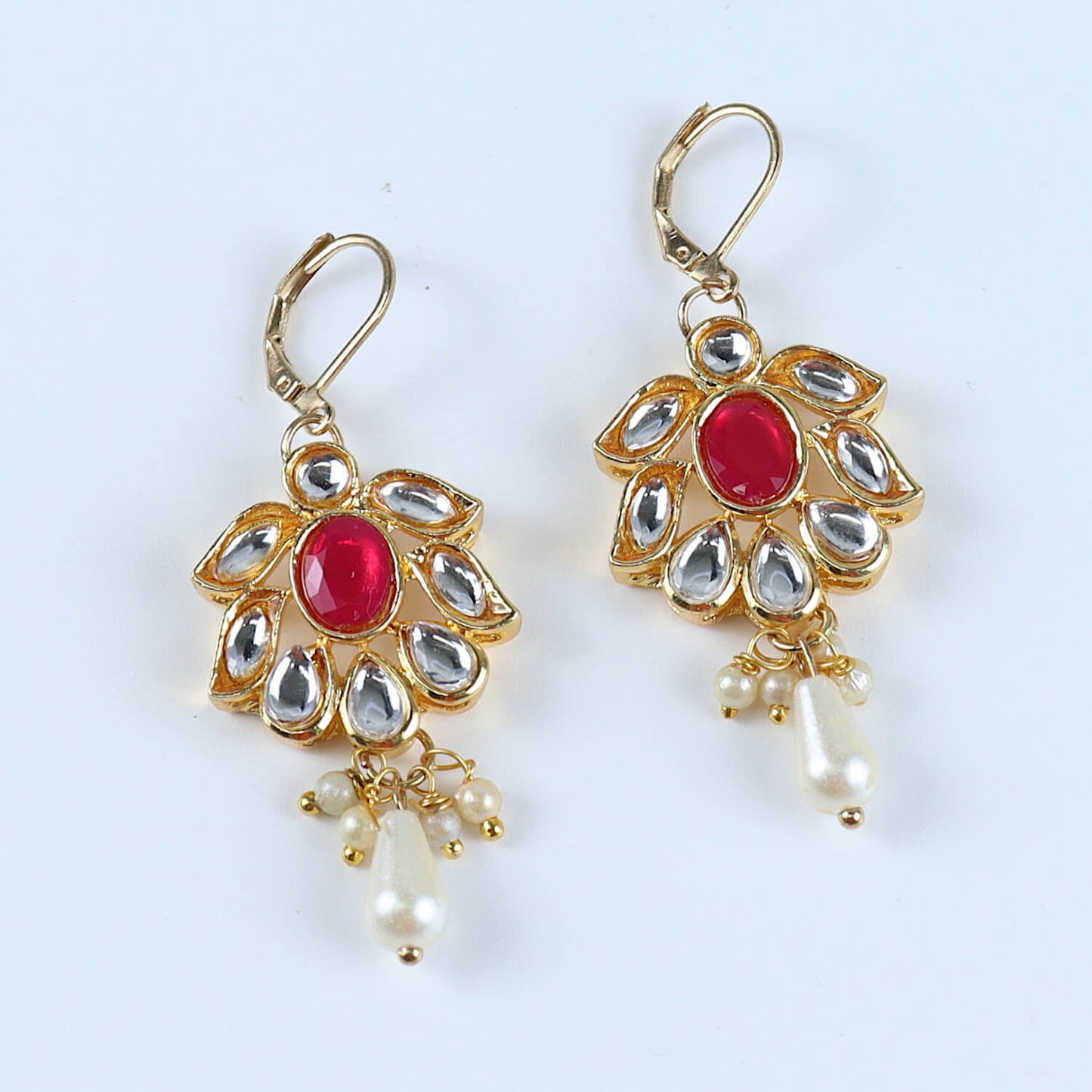 Floral Kundan Stone Jewellery Set for Girls Red