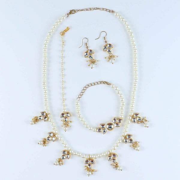Kundan Stone Jewellery Set for Girls White