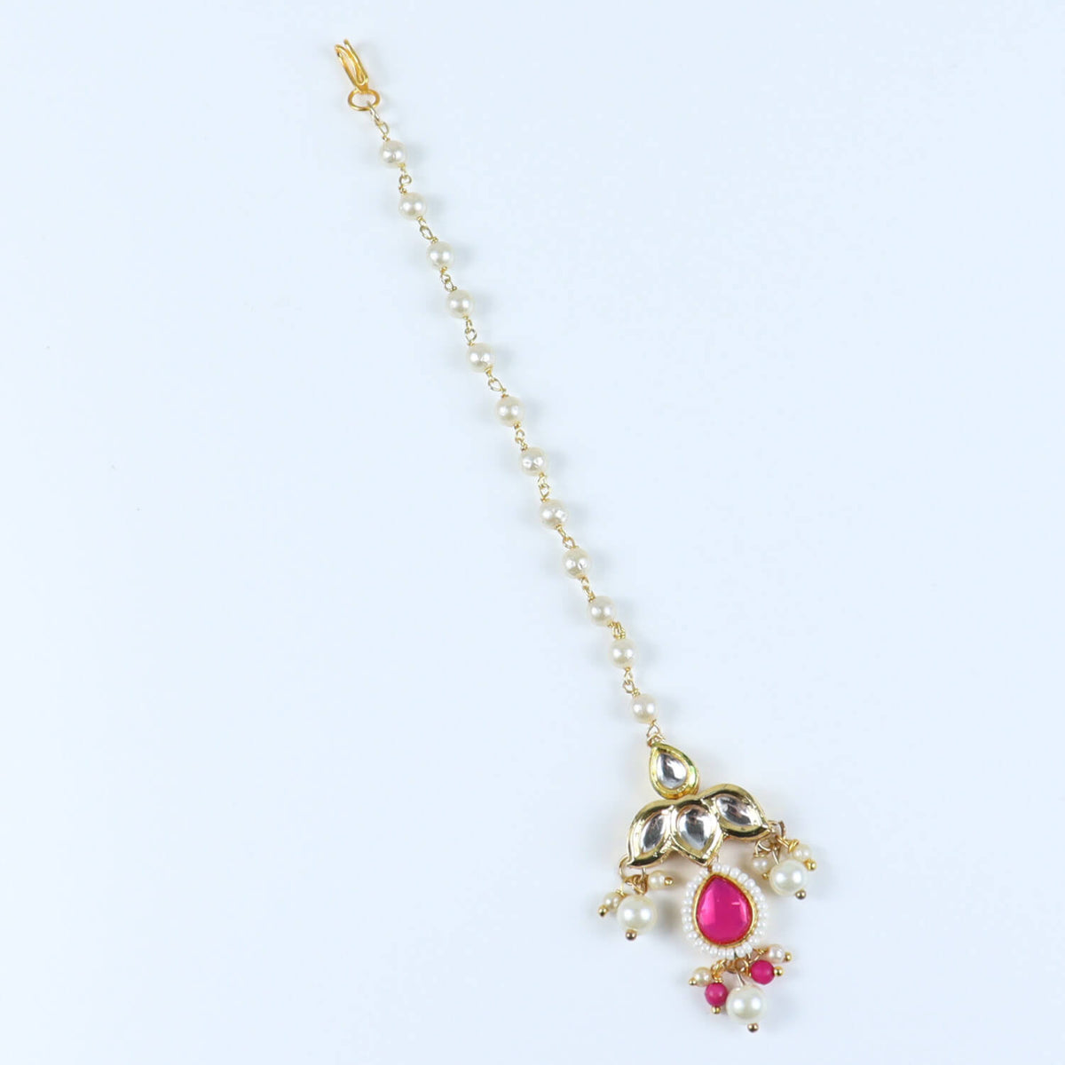 Kundan Studded Handcrafted Maang Tikka for Girls Pink