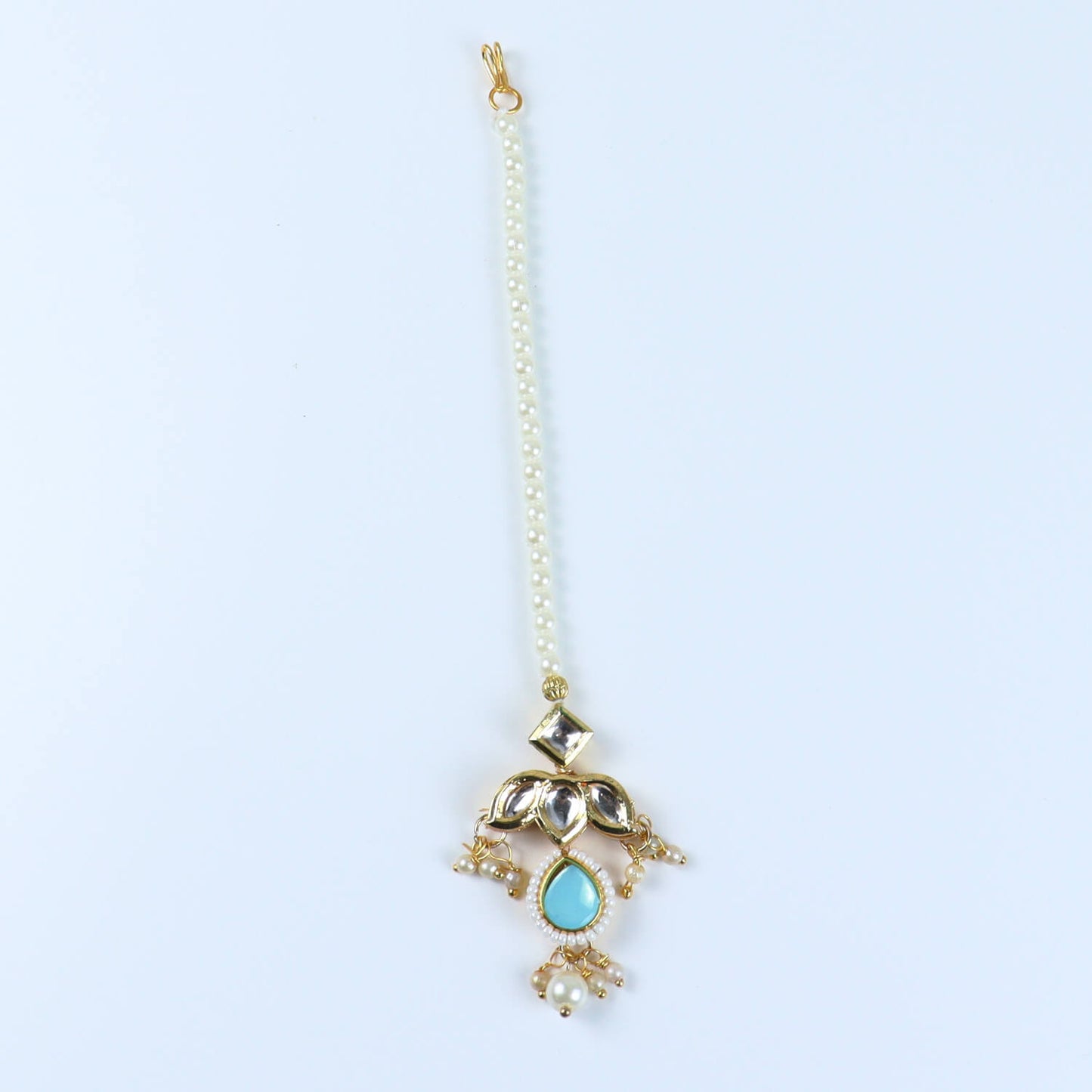 Kundan Studded Handcrafted Maang Tikka for Girls Blue