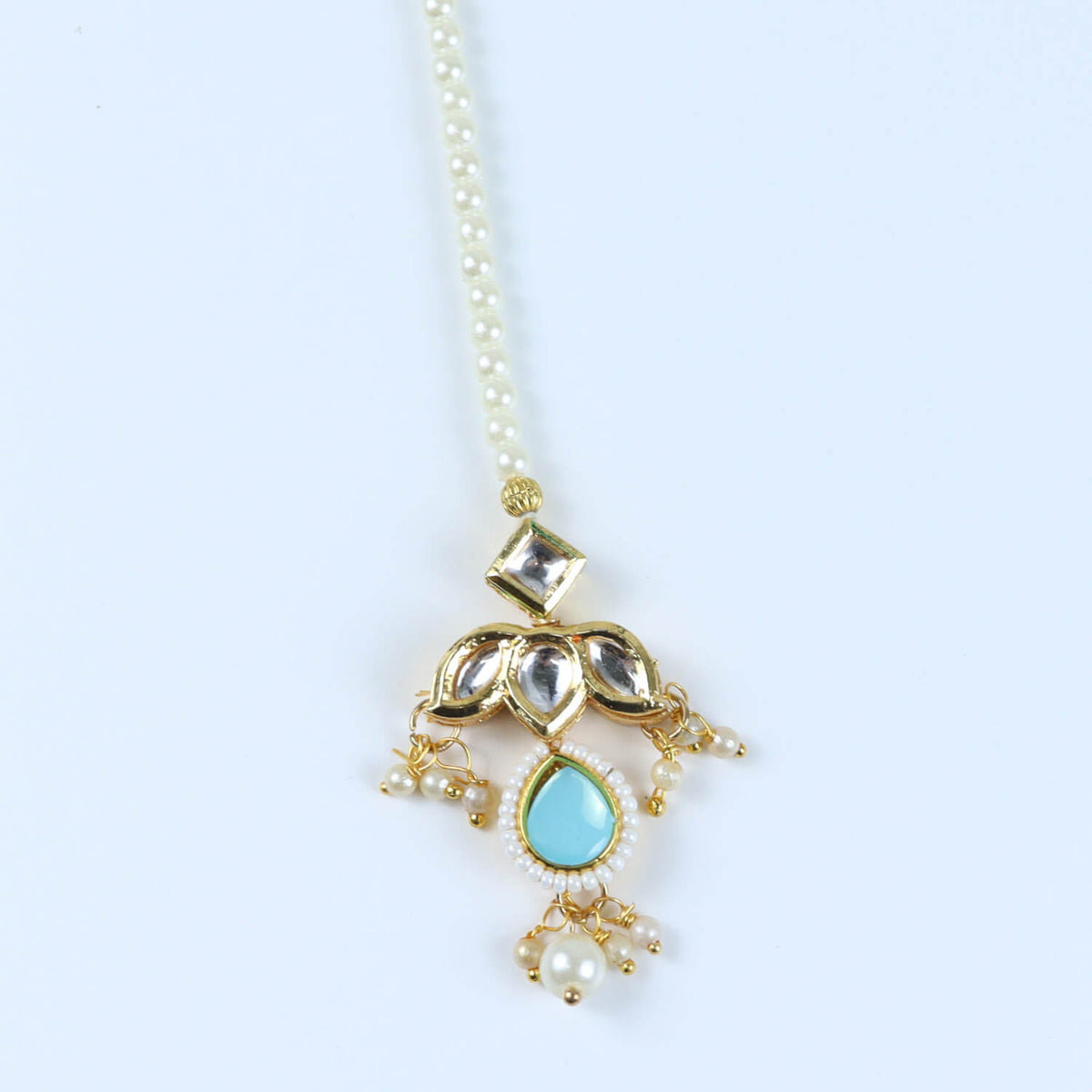 Kundan Studded Handcrafted Maang Tikka for Girls Blue