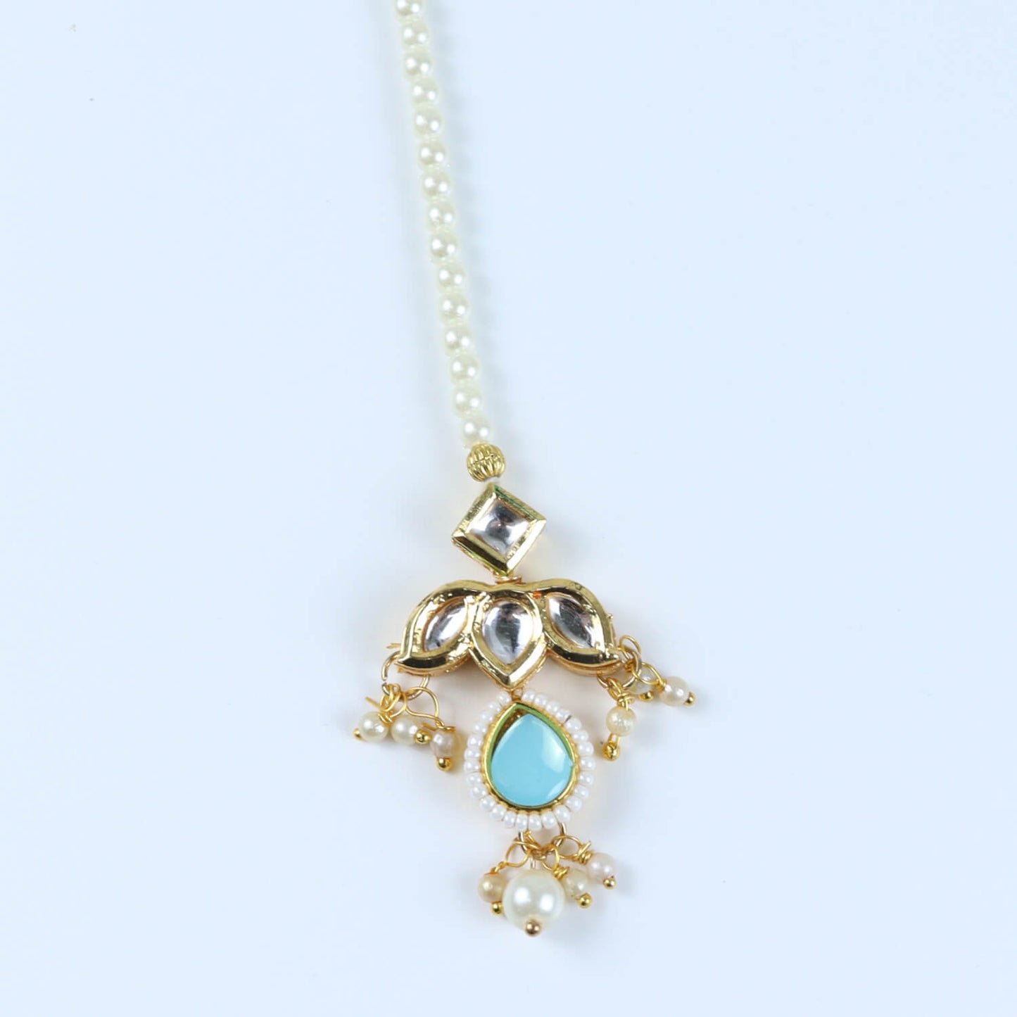 Kundan Studded Handcrafted Maang Tikka for Girls Blue