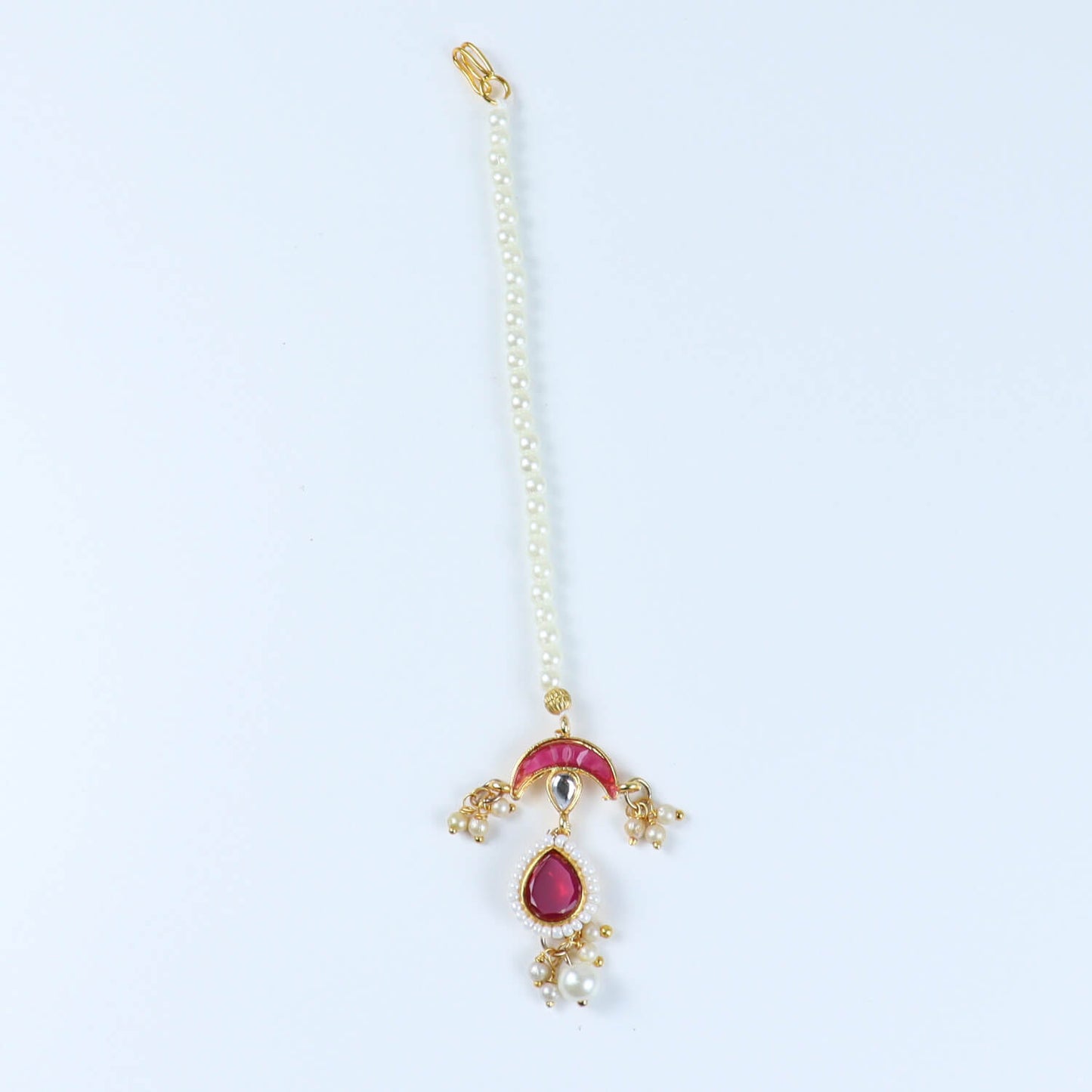 Kundan Studded Handcrafted Maang Tikka for Girls Red