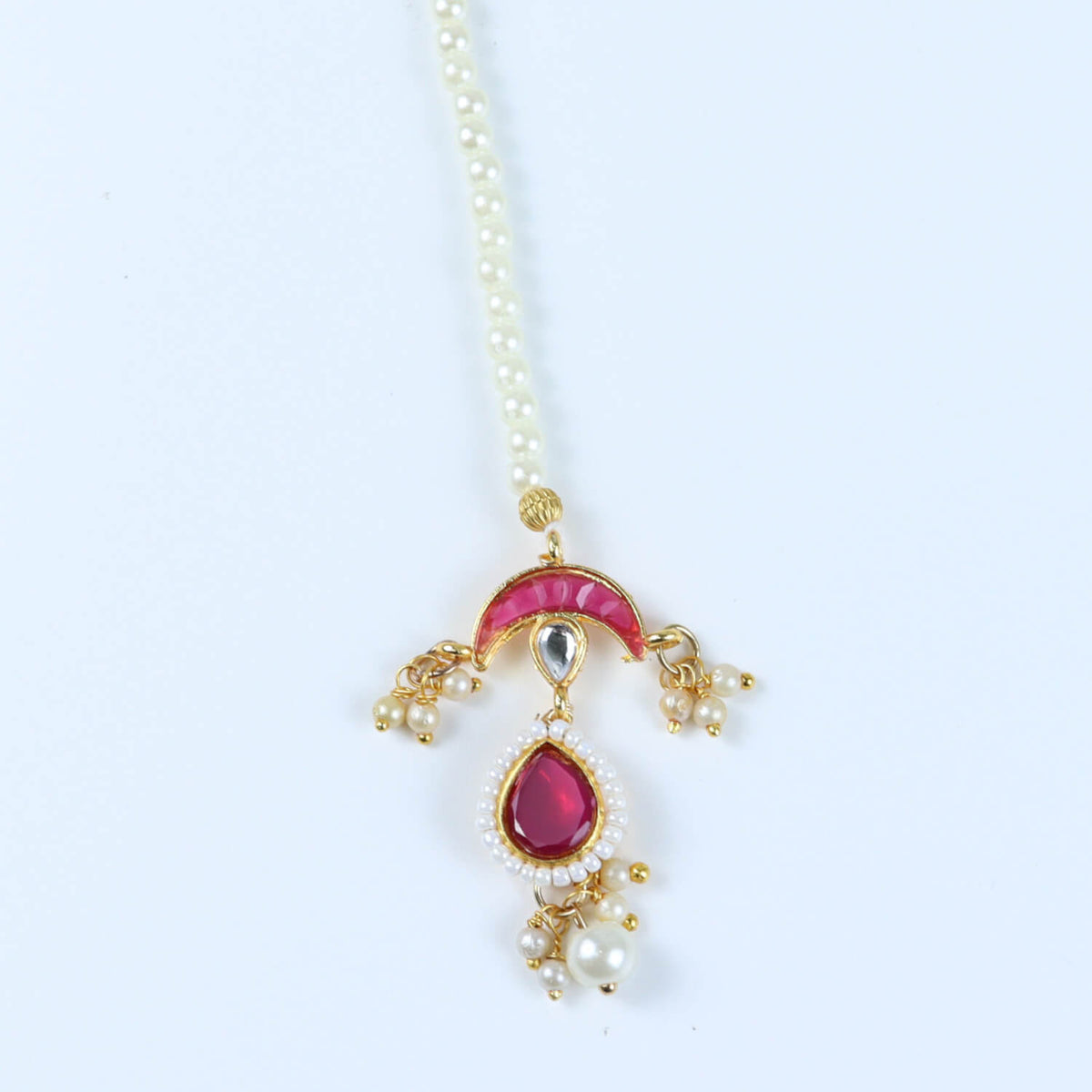 Kundan Studded Handcrafted Maang Tikka for Girls Red