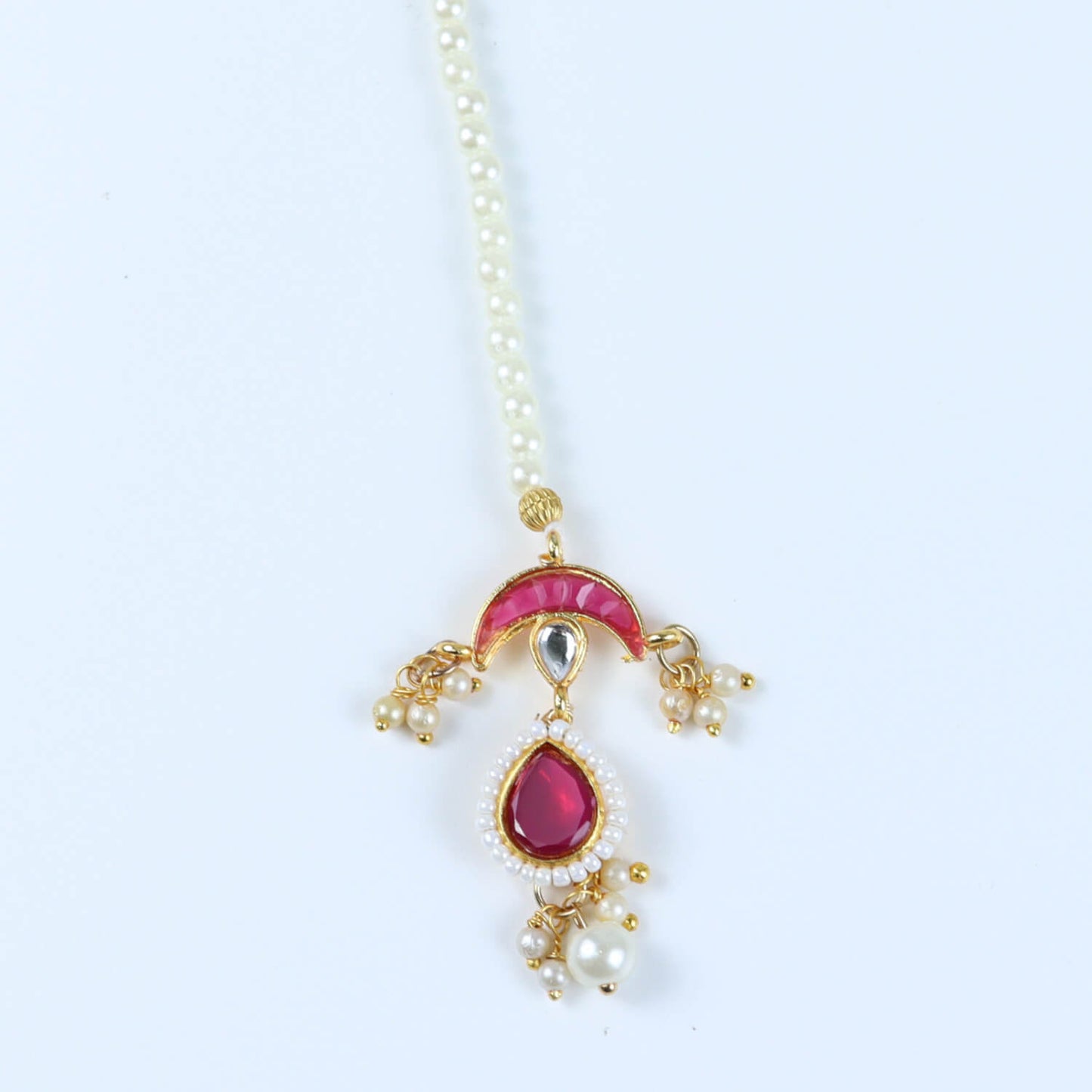 Kundan Studded Handcrafted Maang Tikka for Girls Red