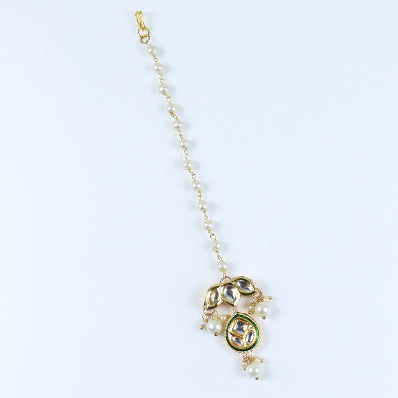 Kundan Studded Handcrafted Maang Tikka for Girls Gold