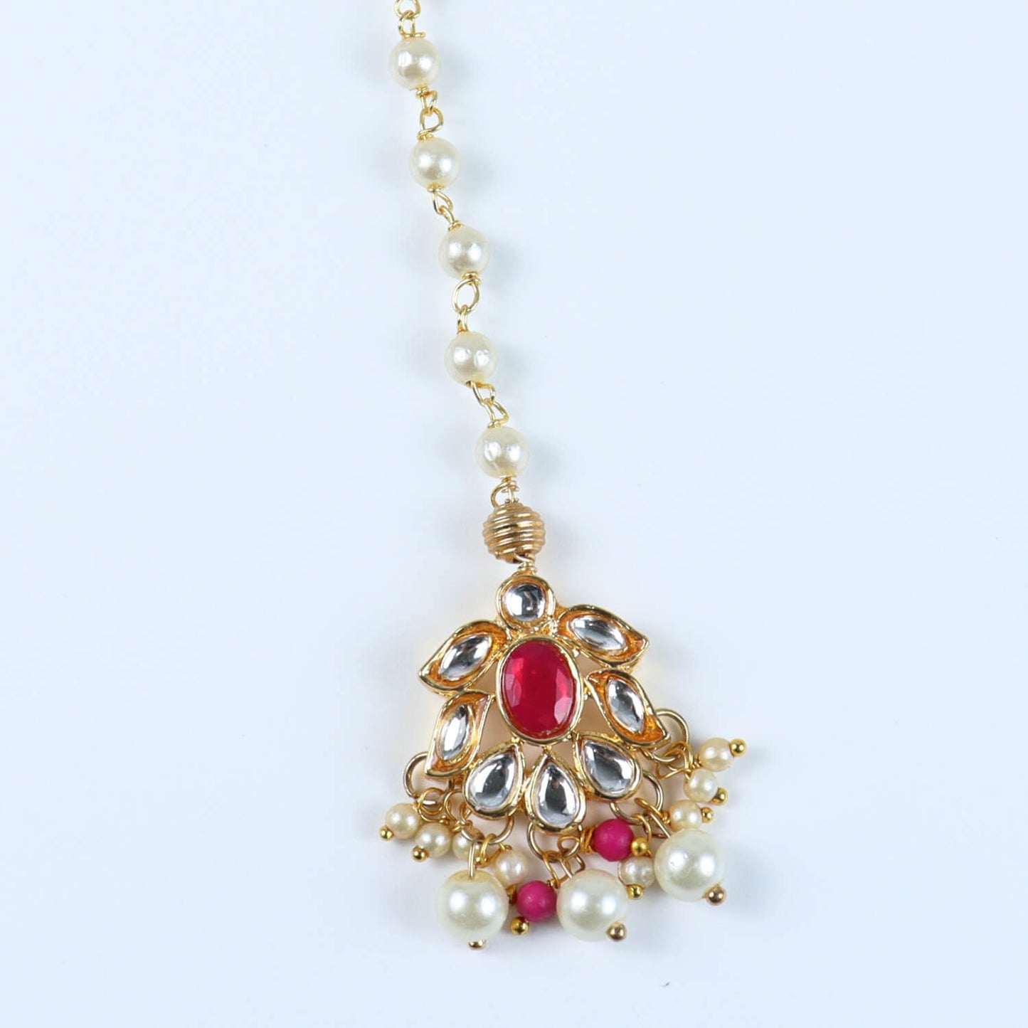 Kundan Studded Handcrafted Maang Tikka for Girls Red