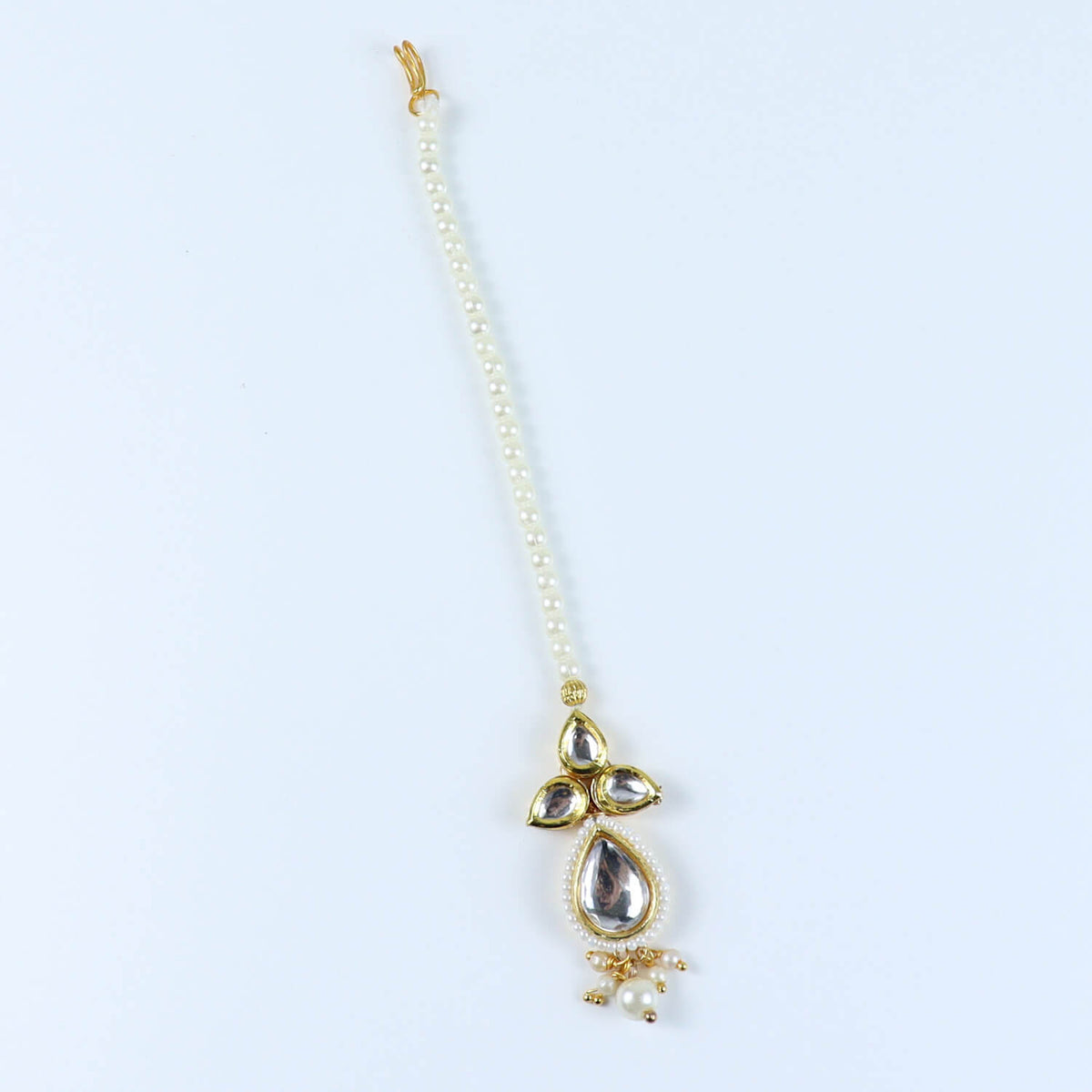 Kundan Studded Handcrafted Maang Tikka for Girls White