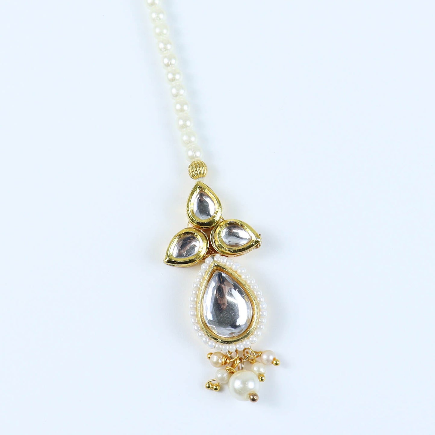 Kundan Studded Handcrafted Maang Tikka for Girls White