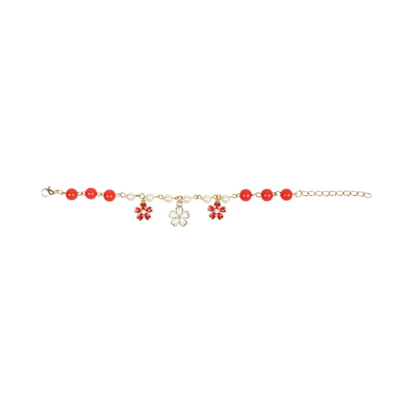 Floral Multi Charms Chain Bracelet Red::White