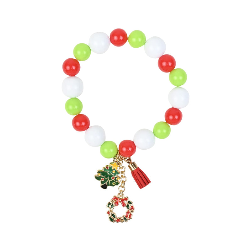 Christmas Charms Beaded Bracelet Red::Green::White