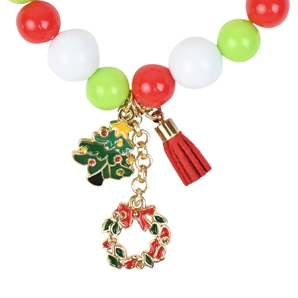 Christmas Charms Beaded Bracelet Red::Green::White