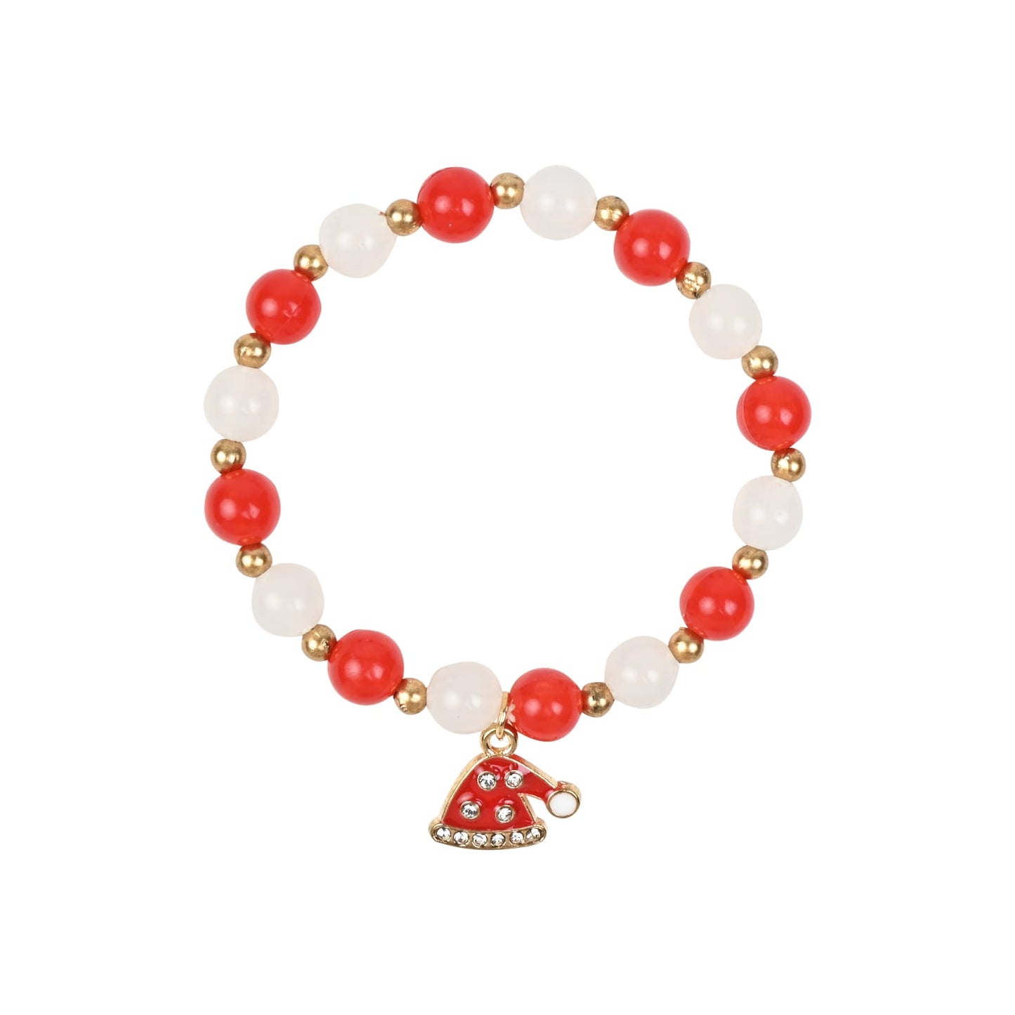 Christmas Cap Charm Beaded Bracelet Red::White