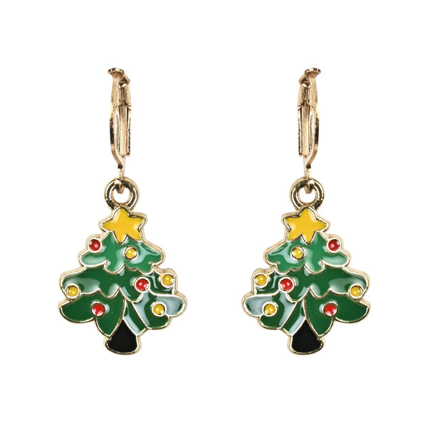Christmas Tree Charms Drop Earrings Green