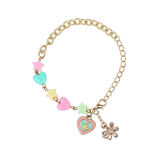 Bunny & Heart Charm Necklace & Bracelet Set - Pink