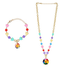 Load image into Gallery viewer, Floral Smiley Charm Necklace &amp; Bracelet Set - Blue &amp; Pink
